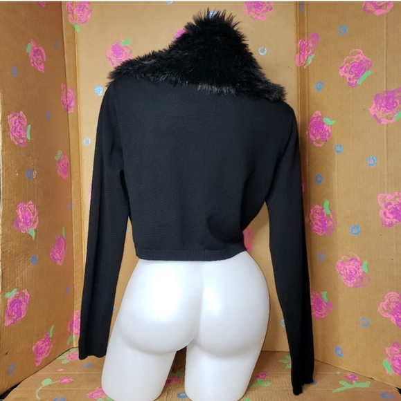 NWOT DOTS Faux Fur Collar  Cardigan Sweater Junior Large - Picture 2 of 6
